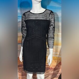 Hale Bob Black Lace Overlay Dress